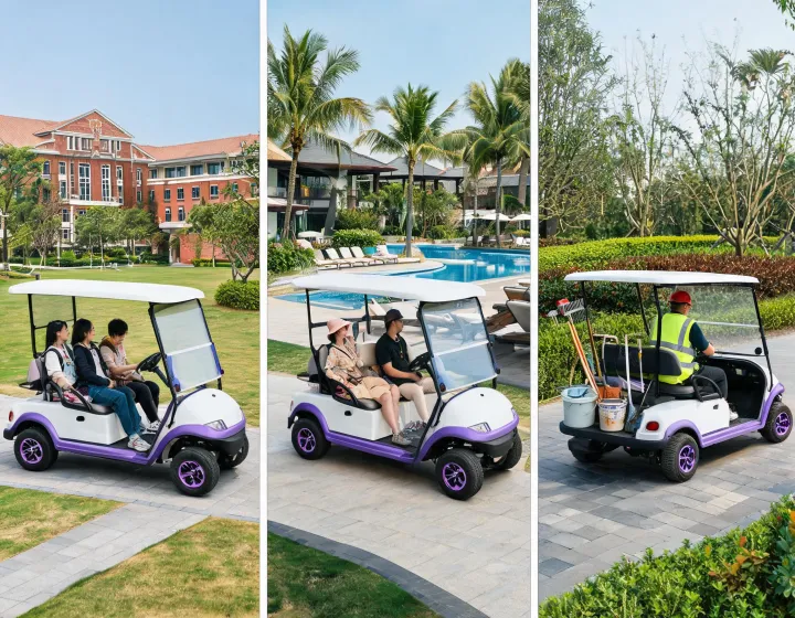 Electric golf carts serving campus hospitality and facility routes